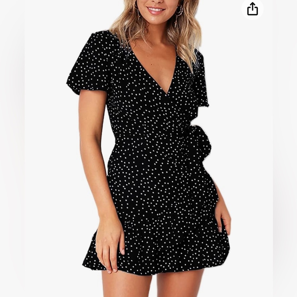 NWT Black polka dot white dress
